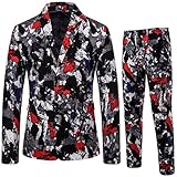 Men's 2 Piece Ethnic Dress Suit 2 Button Floral Print Blazer Pants Sets Casual Slim Fit Party Prom...
