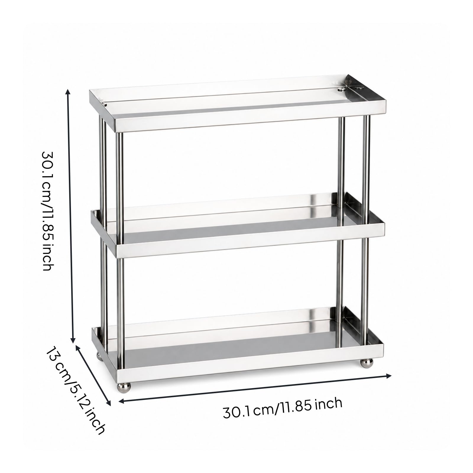 Estante Mesa con Banjas Multifuncional Organizador Acero Inoxidable Morno Repisa para Cocina, Tocador, 2