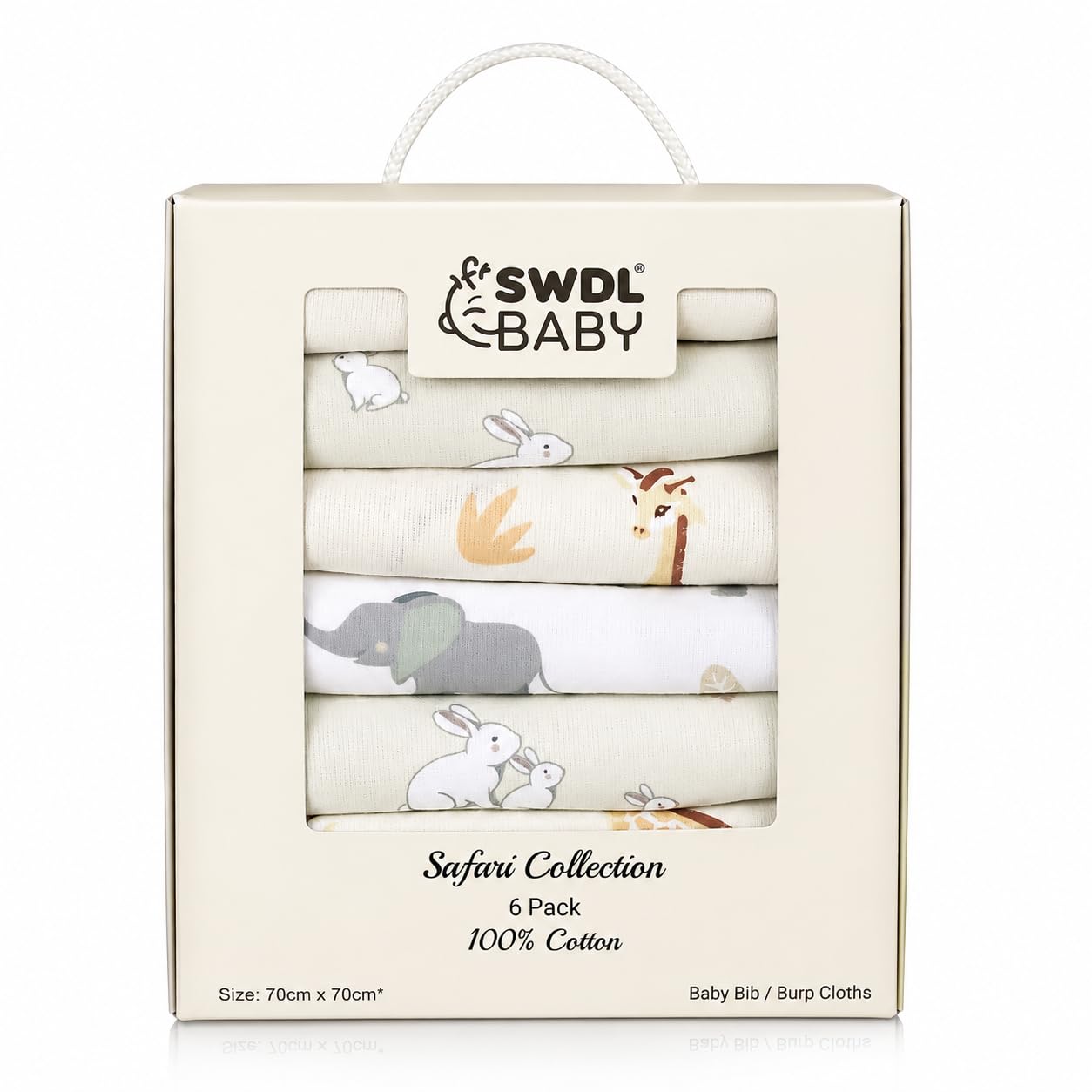 SWDL® Muslin Cloths for Baby - 100% Cotton Muslin Squares (Pack of 6, 70 x 70 cm) | Soft, Absorbent & Breathable | Perfect as Baby Bibs & Burp Cloths | Safari Collection