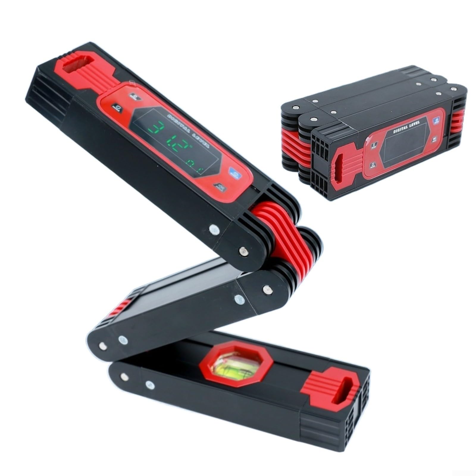 KiraKira Trójskładany cyfrowy inklinometr z silnym magnesem, czujnik kąta X/Y ° 60° i ekran LED do obróbki drewna, czerwony