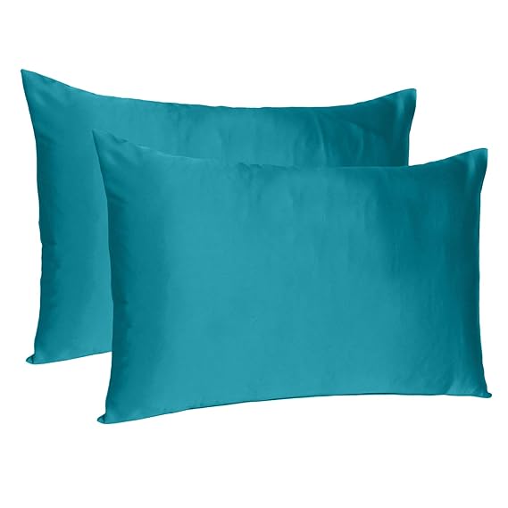 Oussum Satin Silk Pillowcase Pillow Case Covers with Envelop Closure for Hair and Skin Home Bed Decor Set of 2 Pillowcase Free 3 pcs scrunchies (Corsair Blue, Standard)