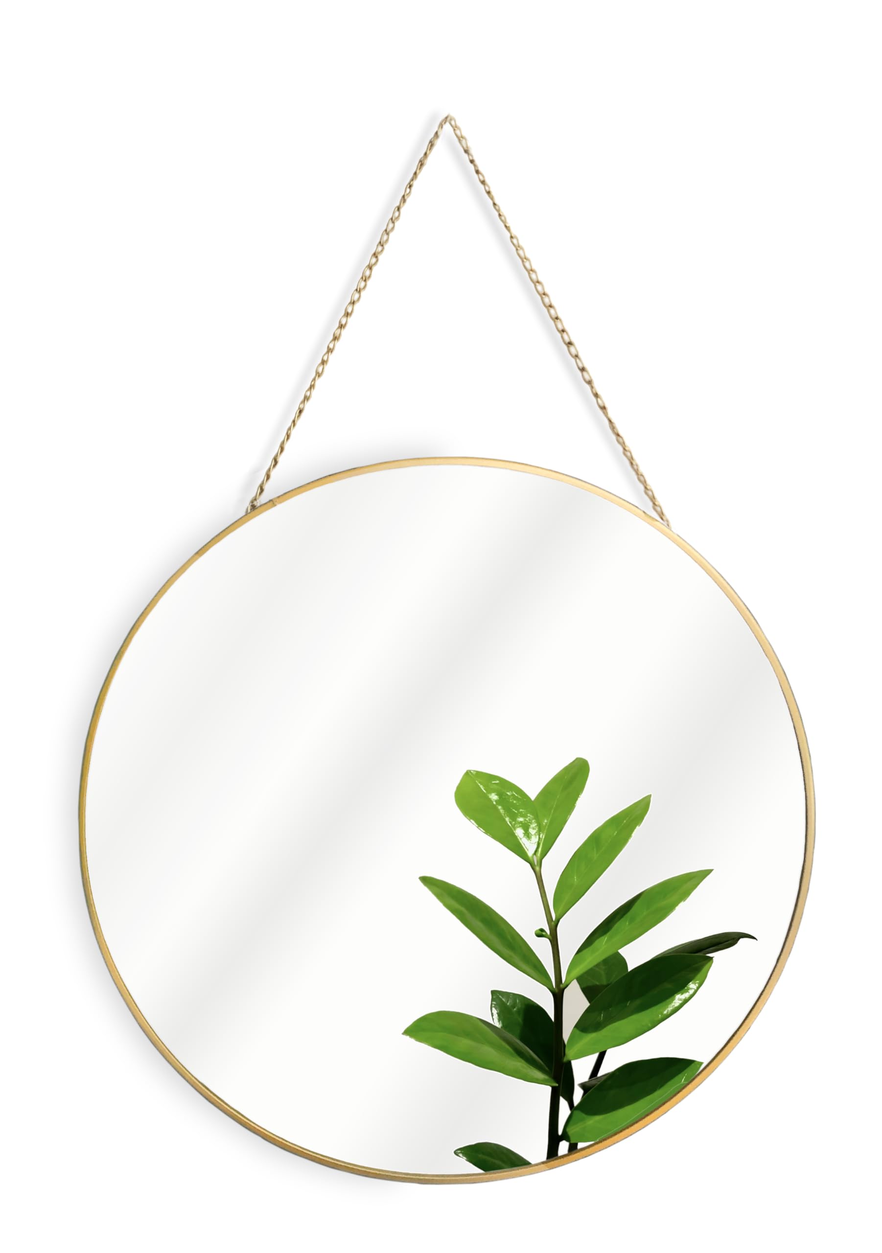 GreyZouq Large Round Wall Mirror with Vintage Inspired Hanging Chain, Decorative Bathroom Mirror, Modern Metal Framed Circle Wall Mounted Mirror for Bedroom, Hallway & Living Room, Gold, 50cm
