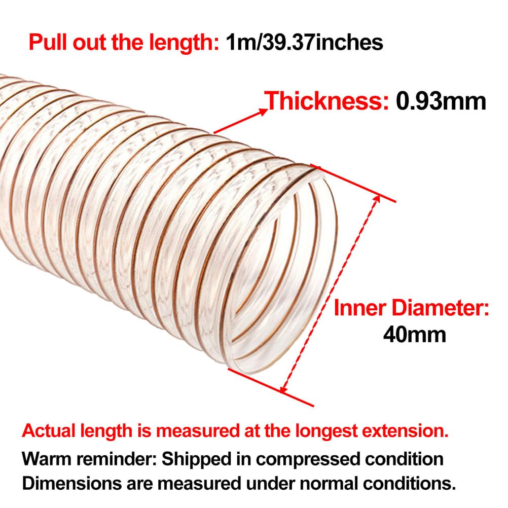 Tuyau transparent en polyuréthane, Extraction de vapeur fil d'acier en spirale d'identification du tuyau 1m 20-43mm conduit polyuréthane(Inner Diameter 40MM)
