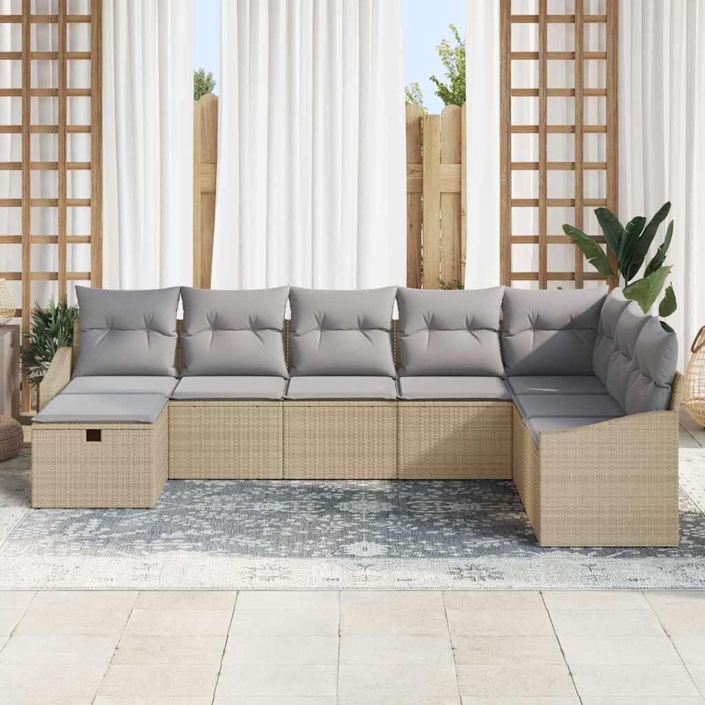 Zestaw mebli ogrodowych, 8-częściowy, beżowy, 55 x 62 x 69 cm, polirattan, modułowa konstrukcja, na taras, balkon, do ogrodu, odporna na działanie promieni UV, odporna na warunki