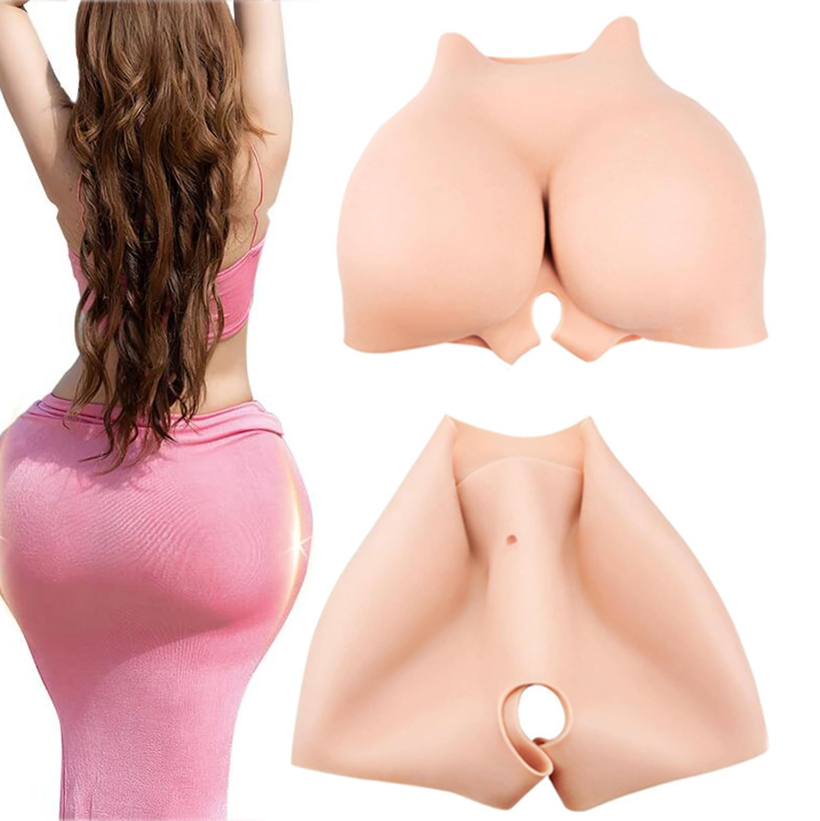 TYXYCYG Silicone Fake Butt Pants, Hip Enhancer Panties Male to Female Shapewear for Crossdresser, Transgender, Drag Queen,Lvory,L