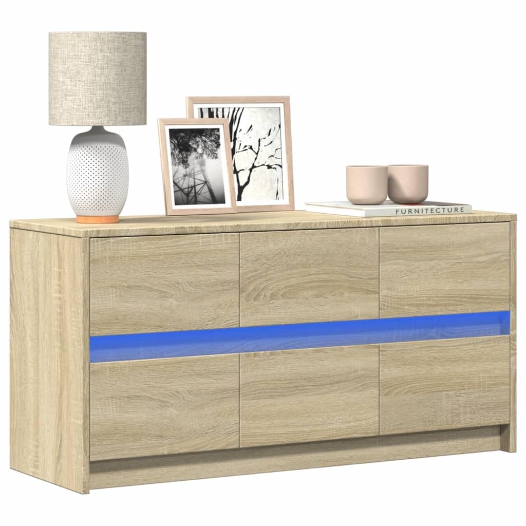 Szafka pod TV z LED dąb sonoma 100x34x50 cm mebel RTV z podświetleniem RGB duża przestrzeń do przechowywania stabilny blat max obciążenie 65 kg do salonu i sypialni