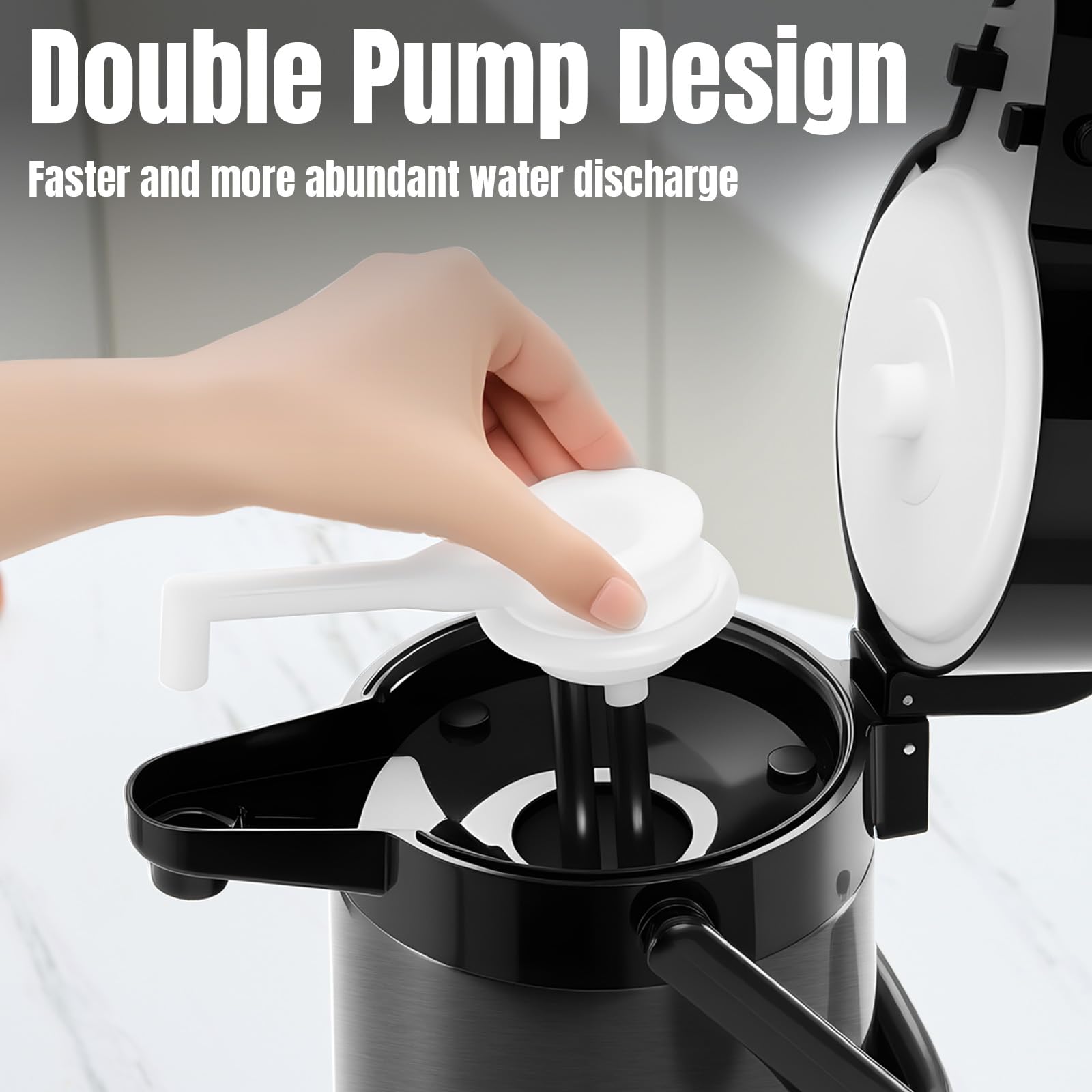 PARACITY Jarra de café Airpot mejorada con doble bomba de 84 onzas/2.5 L, dispensador de bebidas de acero inoxidable para bebidas calientes/frías con base Lazy Susan, café Termos para café negro