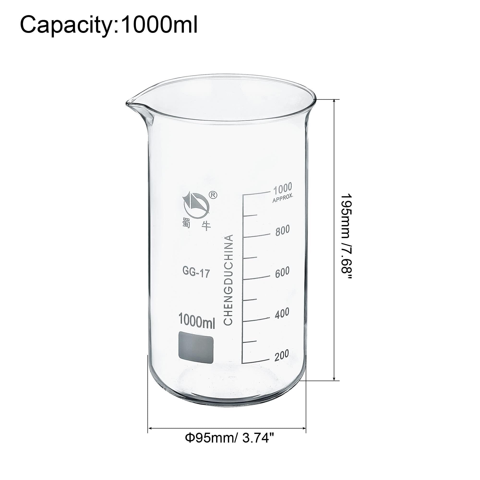 150ml Hohes Becherglas aus Borosilikatglas, 2er Pack mit Graduierter Skala und Ausguss für Labor und Küche(1000mL)