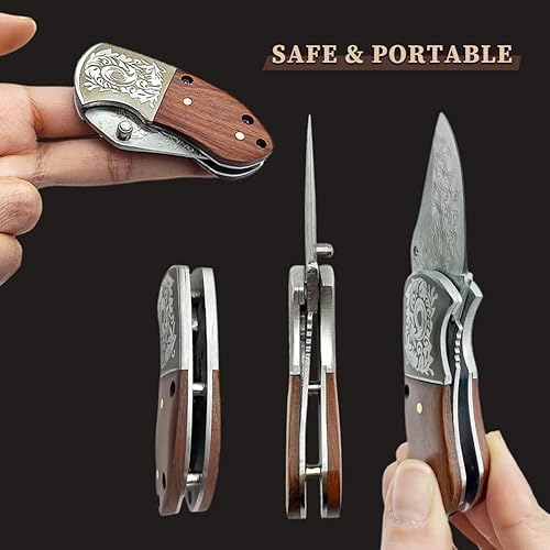 Miniatura 9 de STARDW Mini cuchillo de bolsillo plegable, cuchillos geniales, cuchillo de bolsillo de Damasco, cuchillo de bolsillo EDC para campamento,