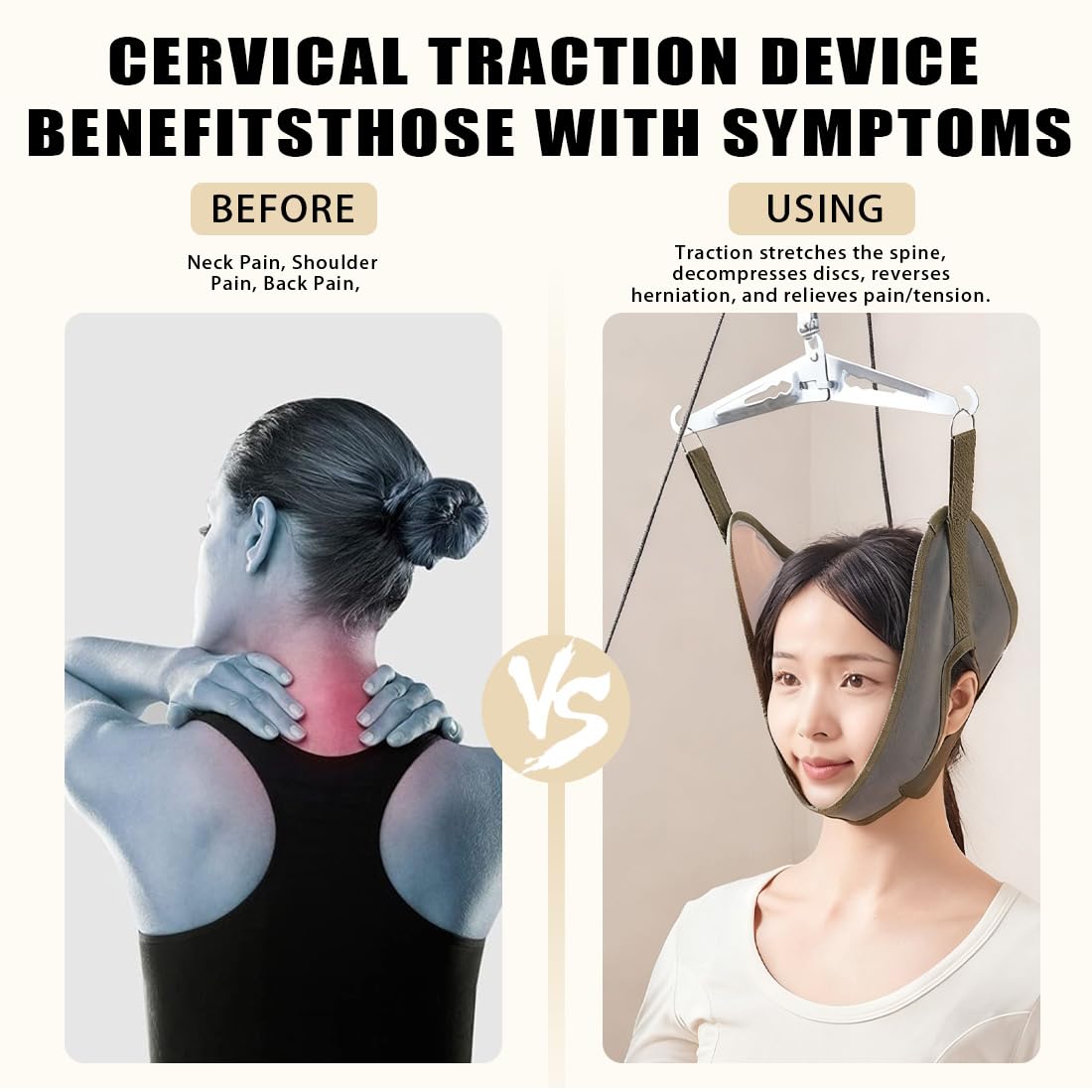 Dispositivo di Trazione Cervicale Aggiornato, Trazione Cervicale, Per Dolori al Collo, Doppio Cricchetto, Amaca Portatile, Decompressore del Collo, per Sollievo dal Dolore al Collo