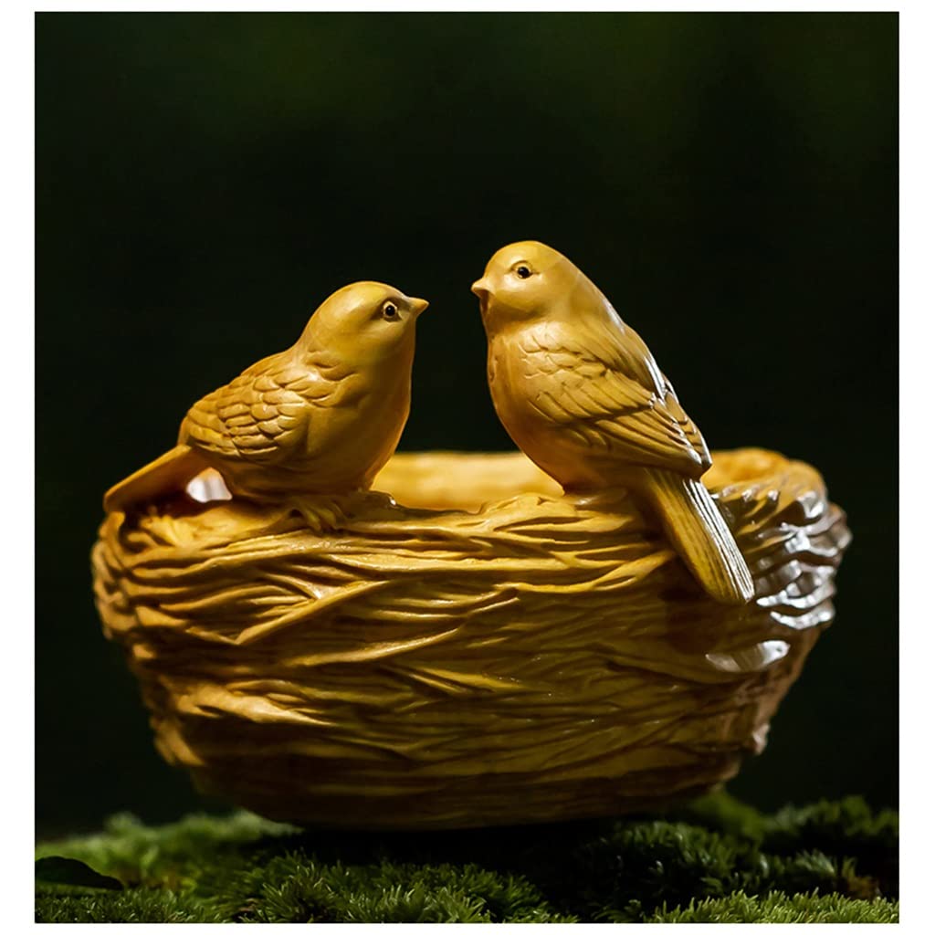 Amazon.co.jp: ツゲの木 8cm 鳥の巣の彫刻 木製の動物の像 縁起の良い