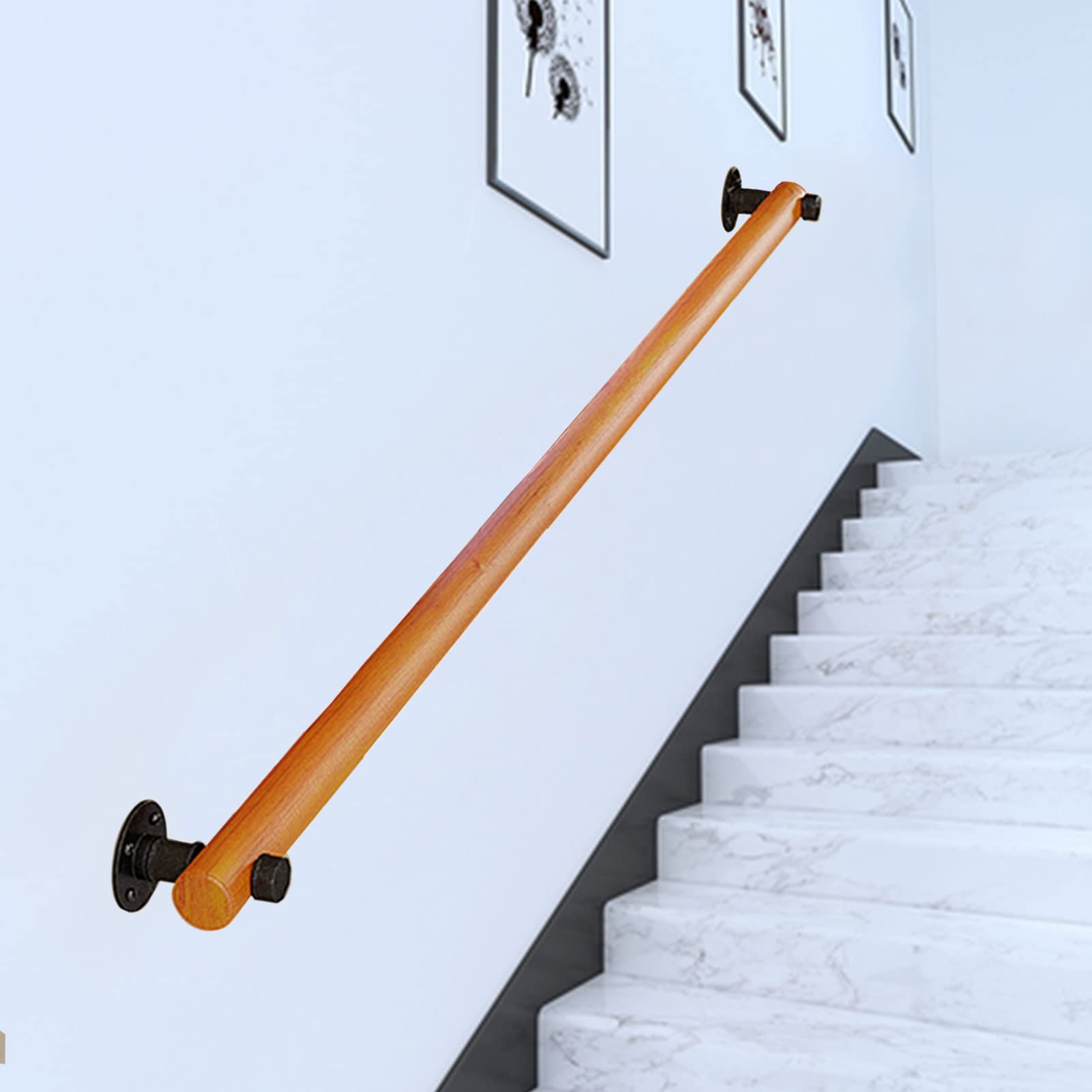 Staircase handrail 30cm-450cm Wooden Handrail Complete Set，Indoor Outdoor Elderly Children Loft Safety Wood Banister Hand Grab Rail Anti-Slip Stair Railing with Metal Bracket Fitting for Stairway Armr