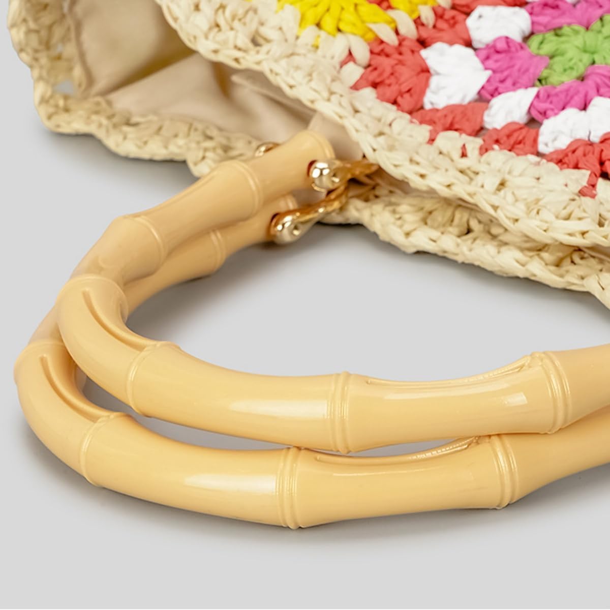 [Suzapiw] かごバッグ エスニック柄 春夏 コントラストカラー 柄 ストロー レディース ハンドメイド 編み レトロ 紙素材