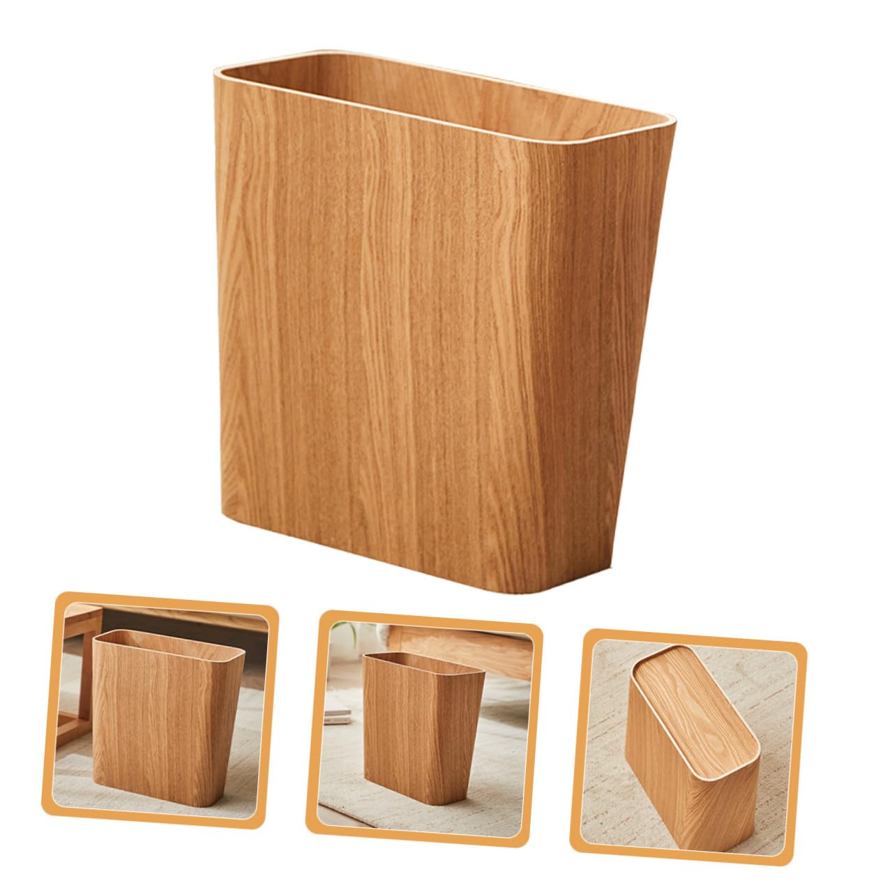 jojofuny Holz Mülleimer Stabiles Material Schmaler Abfallbehälter für Küche und Bad Platzsparender Recycling Papierkorb