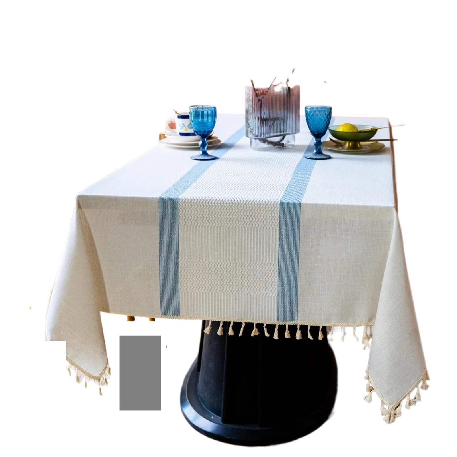 FonHNDG Striped Tablecloth Mesh Tassel Tablecloth Coffee Table Cloth Household Cotton Linen Simple Rectangular Symmetrical Striped(Light Grey,140 * 180cm)