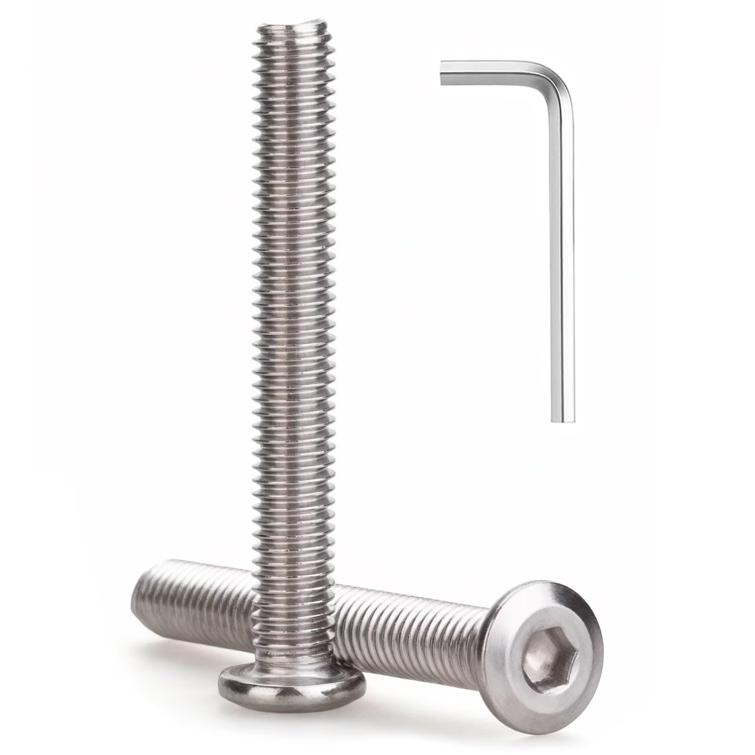 M8 x 120mm 2 Pcs Flat Round Head Hex Socket Cap Screws, 304 Stainless Steel Bolts, Fully Threaded, Bright Finish, Includes Hex Wrench, Furniture, DIY,