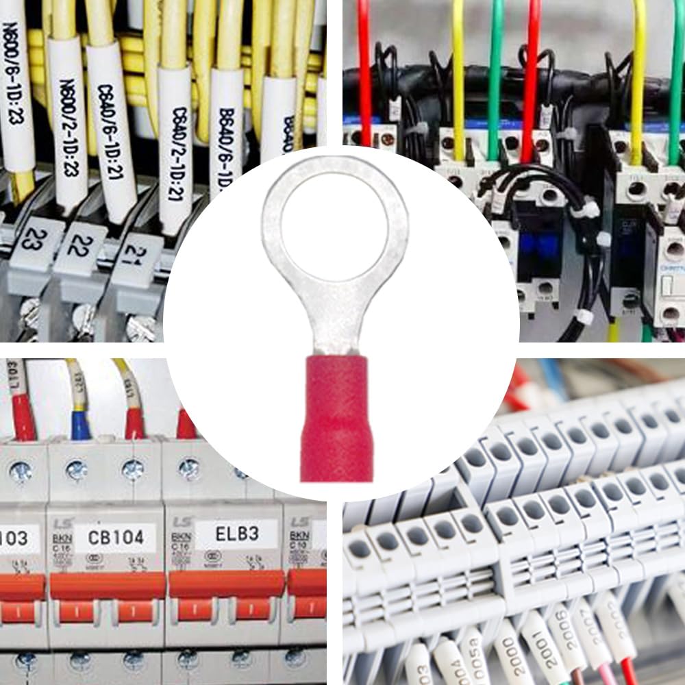 100 Pezzi Anello Capocorda Elettrico Terminale Connettori Elettrici Diametro Foro M8 Crimpare Connettori – Per Cavi Da 0,5 – 1,5 mm² (Rosso/YPRH8)