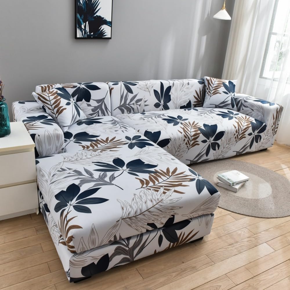 OKJK Sectional sofa cover l shape, Printed Stretch comfort fabric corner sofa cover, for living room recliner sofa covers, all inclusive, easy care (color 13,Small(90-140cm))