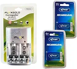 Kit 2 Bateria Recarregável 9v Knup + Carregador Bateria Pilha Aa/aaa/9v