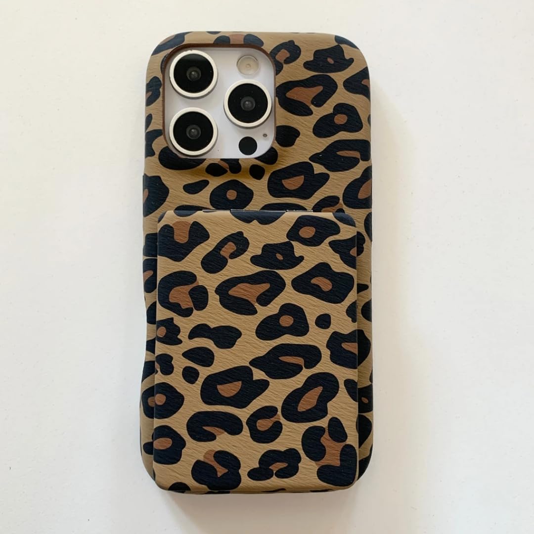 Specchietto per il trucco con supporto e motivo a righe per iPhone 14 Pro Max (per iPhone 14 Pro Max/Marrone scuro)