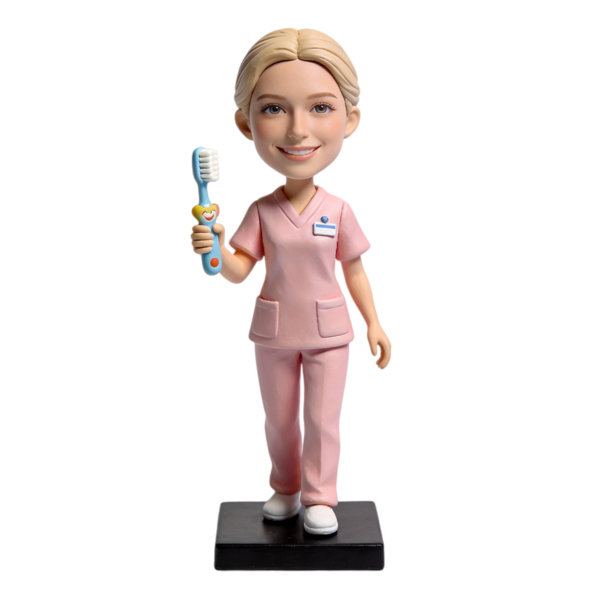 Bobblehead di igiene dentale personalizzata, statuetta 3D personalizzata da foto, argilla polimerica fatta a mano a corpo intero con mini spazzolino da denti, ricordo di compleanno per