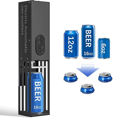 YOTAN Trituradora automática de latas, trituradora de latas eléctrica de 8 onzas, 12 onzas y 16 onzas para reciclar montada en la pared, trituradora