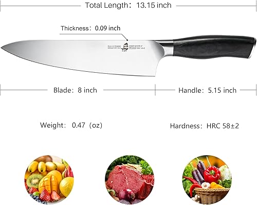 Miniatura 6 de TUO Cuchillo de chef  Cuchillo de chef profesional de 8 pulgadas ultra afilado, acero inoxidable alemán de alto carbono de alta calidad, caja de