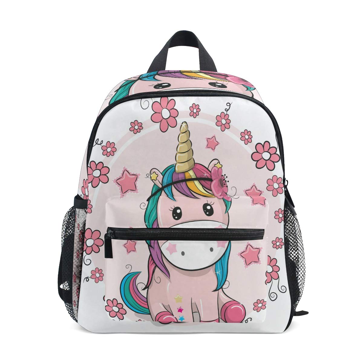 ISAOA Flower Unicorn Children's Backpack for Girls,Kid's Schoolbag for Kindergarten Preschool Toddler Baby Nursery Travel Bag with Chest Clip