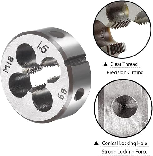Miniatura 3 de M18 X 1.5 Métrico Grifo y Troquel Set M18 X 0.059 in HSS Recto Estriado Máquina Rosca Mano Derecha Tornillo Macho y Troquel de Roscado Redondo