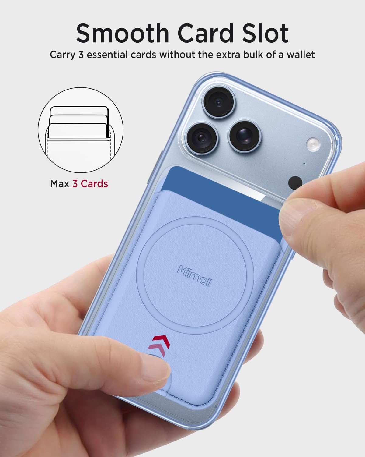 Miimall Etui do iPhone 18 Pro Max z przegródkami na karty, jasnoniebieskie