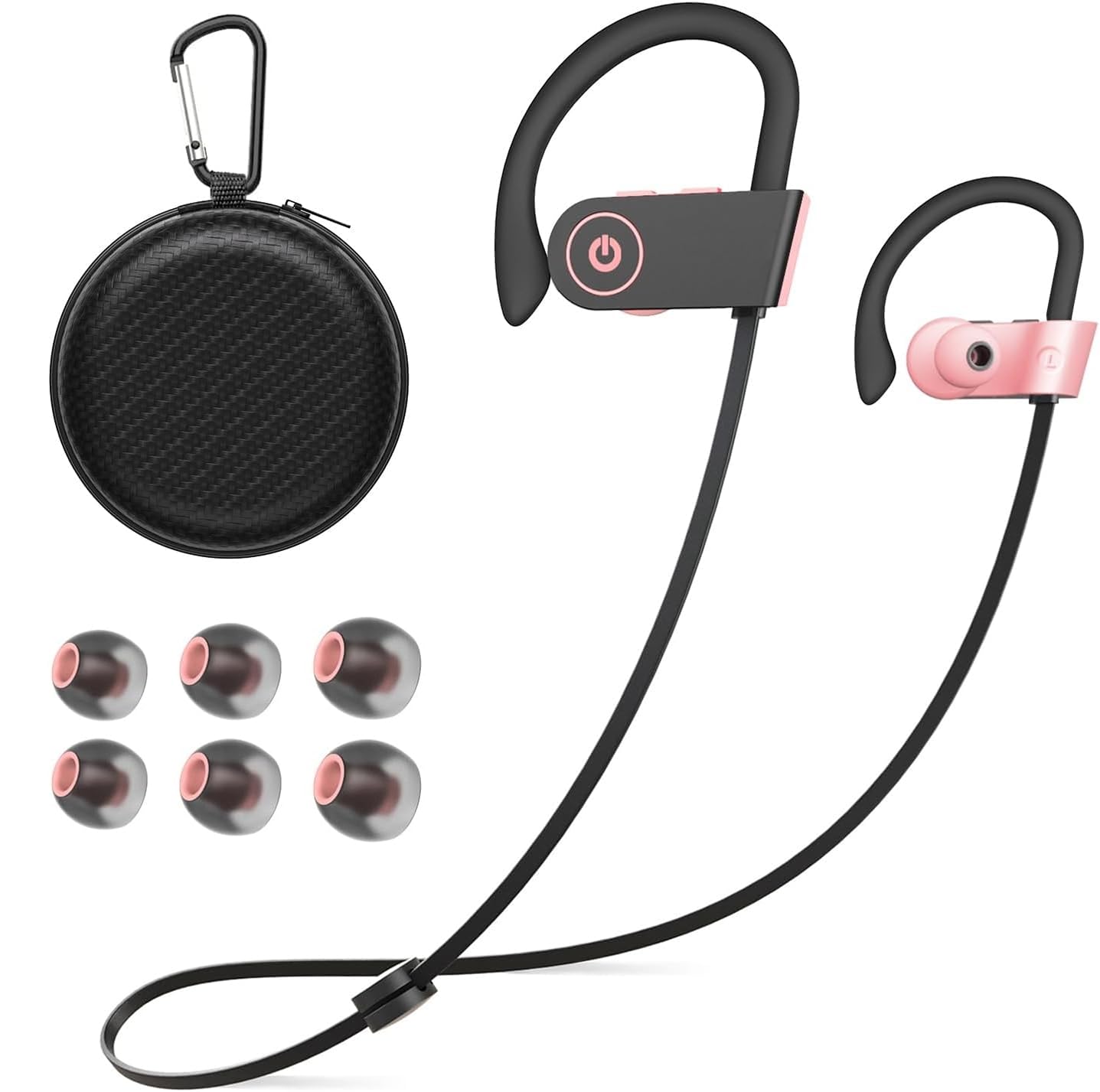 JOYWISE Bluetooth Headphones, Wireless Headphones 16H Playtime Wireless Earbuds with Mic Stereo in-Ear Earphones, IPX7 Waterproof Sports Ear Buds Sound Isolation Headsets for Running, Workout Pink