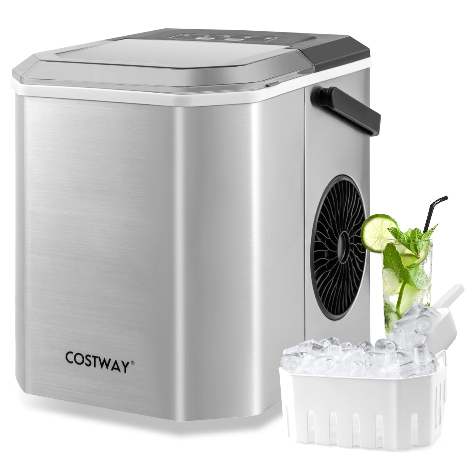 COSTWAY Machine à Glaçons Automatique 22kg/24h, Acier Inoxydable Cuillere A Glace Panier Fonction Dauto Nettoyage Ecran Lcd Fonction Minuterie Pour Cuisine Bar Cafe 77529280