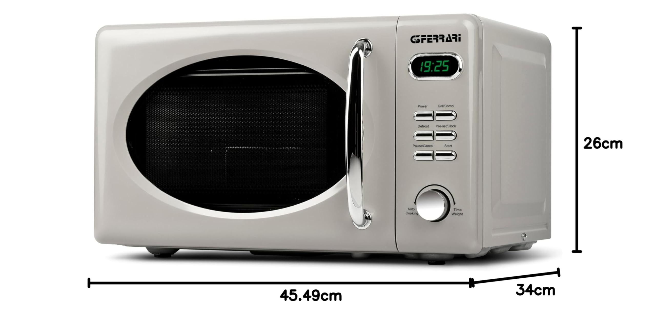 G3 Ferrari G10155 Sapormio Vintage, Digitaler Retro-Mikrowellenofen, 1150W, 20 Liter, 8 Programme, 4 Garfunktionen, inkl. Zubehör, 60-Minuten-Timer, Kreideweiß