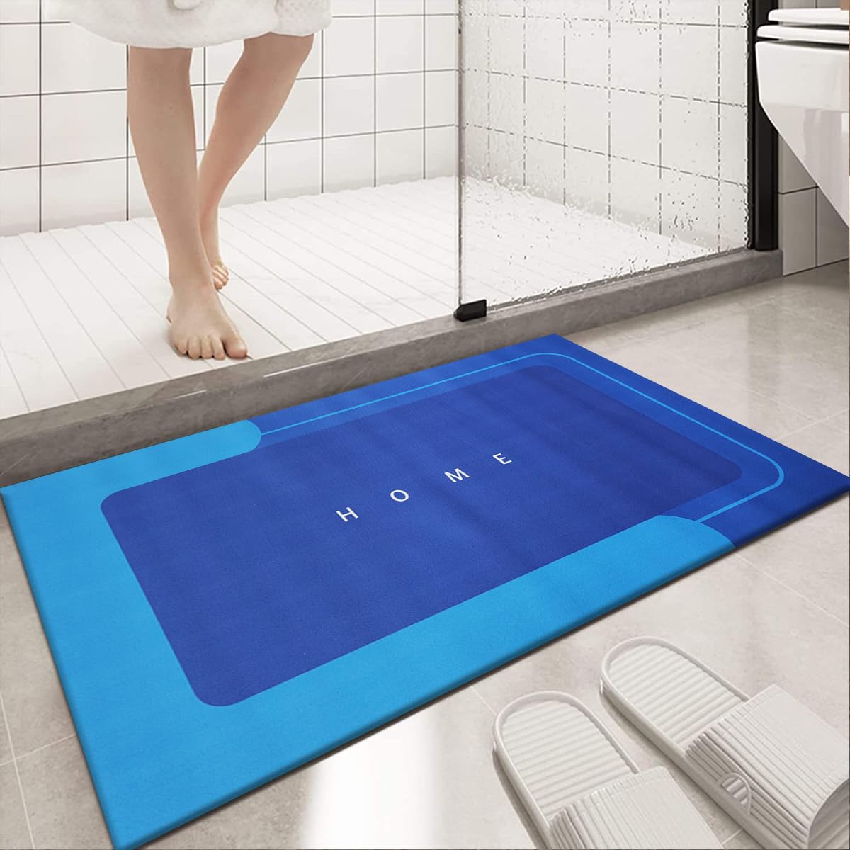 PHP Super Absorbent Rubber Bath Mat Rubber Non Slip Anti Mould Quick-Drying Washable Bathroom Mat Toilet Shower Matts for Outside Bathtub (50 x 80 cm, Blue)
