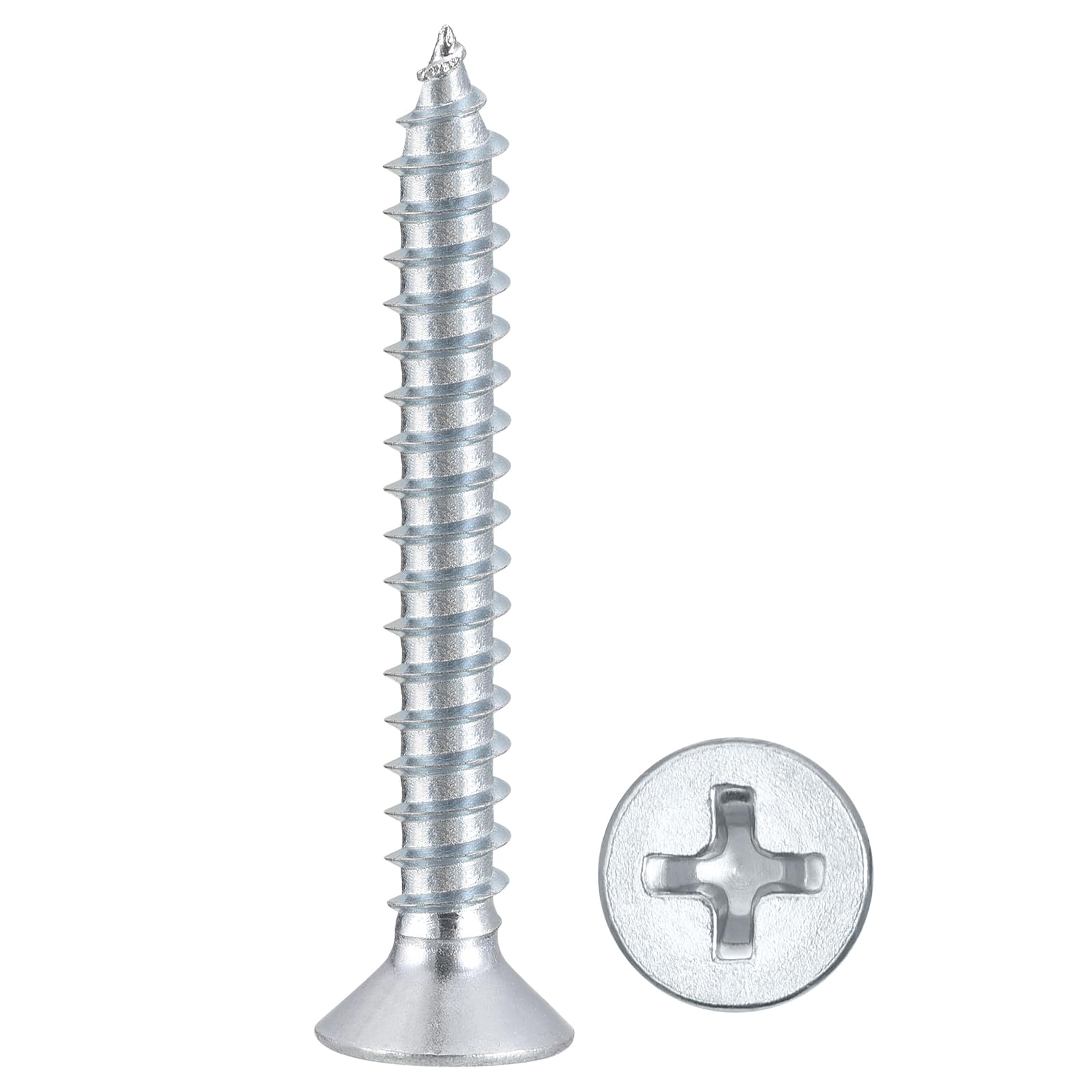 METALLIXITY Countersunk Phillips Wood Screws (ST3x25mm) 200Pcs, Carbon Steel Coarse Thread Phillips Drive Flat Head Wood Screws - for Furniture Installation Repair, Bluish-white