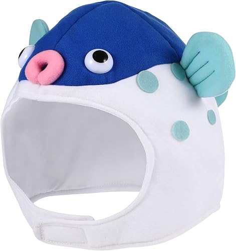 Miniatura 5 de Amosfun Sombrero de fiesta con forma de pez, gorro de felpa con forma de pez, accesorio de fotos para carnaval, festival azul