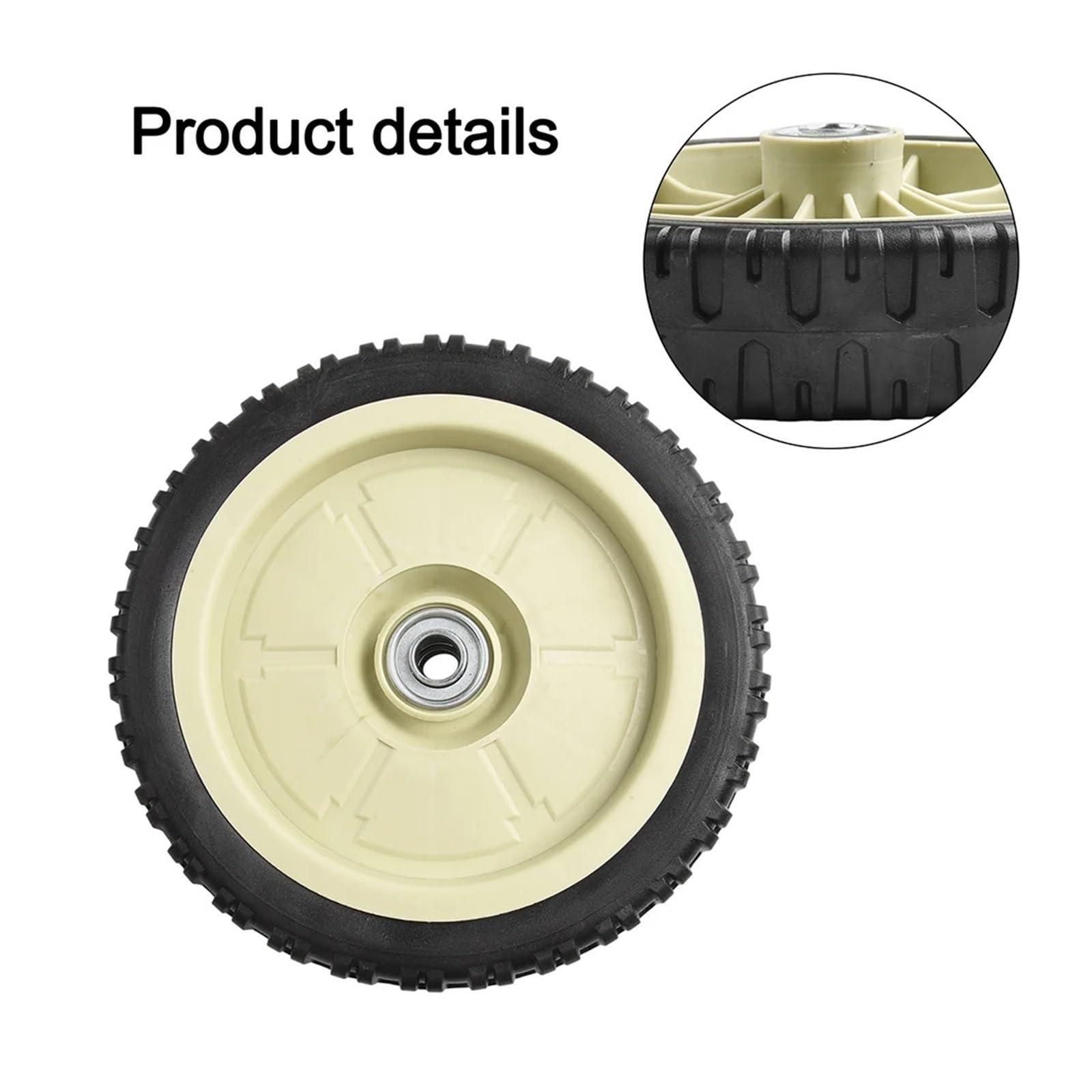 Rueda universal para cortacesped, 8 pulgadas goma, para HRJ216, 1 par | tamano 203 mm, grosor 43 mm, ruedas delanteras traseras negras
