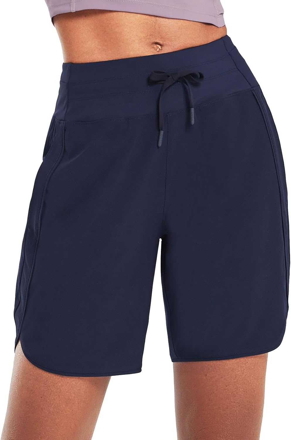 baleaf Women's 7" Athletic Long Running Shorts Workout Gym Quick Dry Hiking Shorts High Waisted Zipper Pocket - Image 2