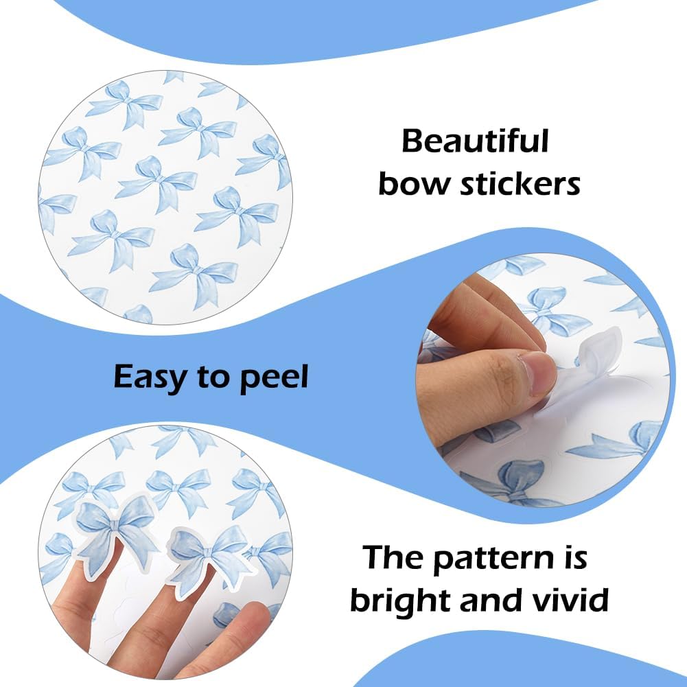 500Pcs Blue Bow Stickers Bow Seal Sticker PP Self Adhesive Waterproof Coquette Aesthetic Bowknot Scrapbook Decorative Decals for DIY Crafts Reward Card Envelope Water Bottle Laptop Decor image 3