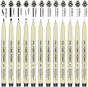 Qionew Precision Black Micro-Pen Fineliner Ink Pens,12 Pack Waterproof Archival Ink,Micro Pens for Drawing,Artist Illustration, Multiliner, Anime,DIY Gifts Projects - Assorted Point Sizes