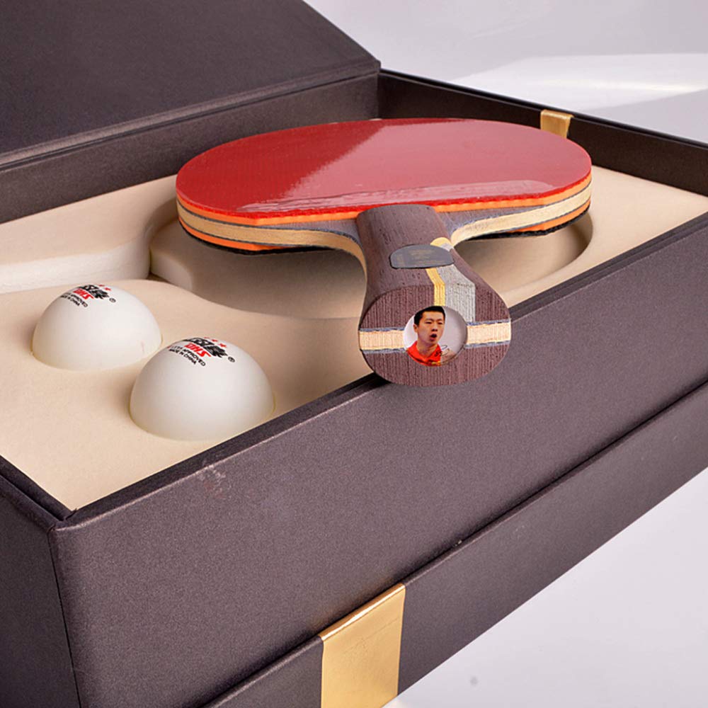 Mazza da ping pong professionale, racchetta competizione con custodia/marrone/manico lungo(Grey,Short Handle)