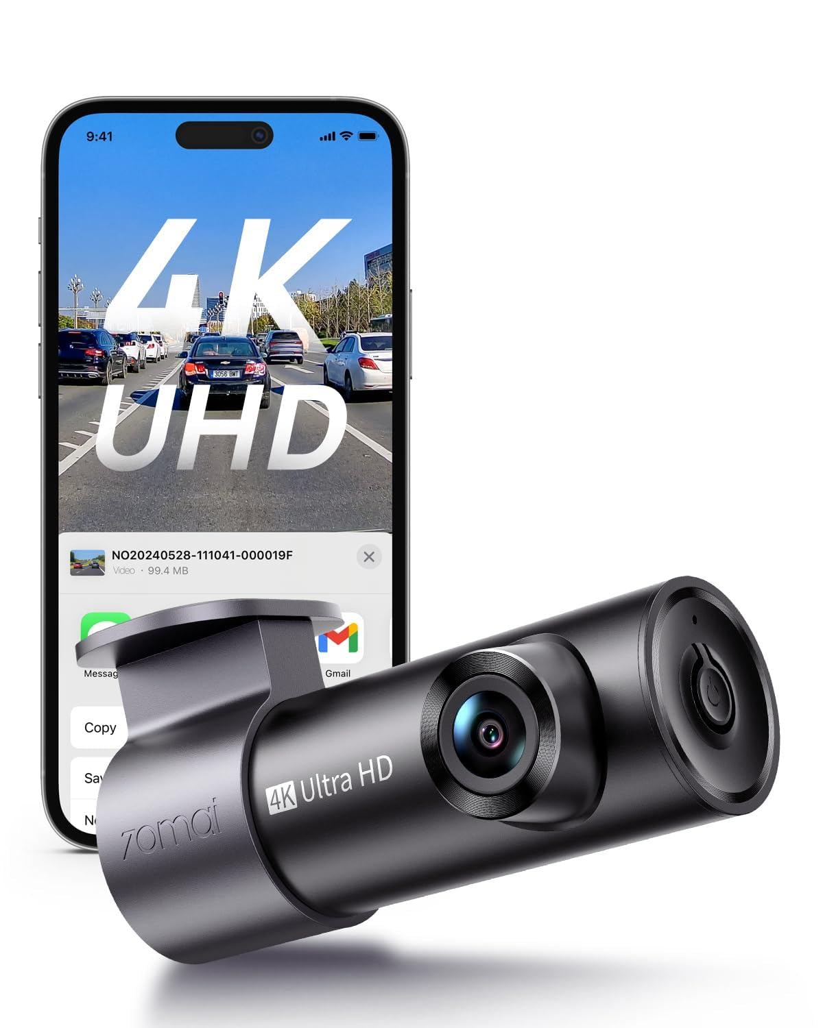 70mai M310 Plus 4K Dashcam Auto Vorne, 2160P Mini Dashcam mit 360° Drehbarl, WiFi & G-Sensor, Super Nachtsicht & WDR, F1.55 Blende, 24h Parküberwachung, Loop-Aufnahme, Max. 256 GB