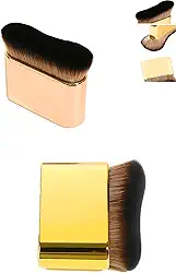 Pincel Profissional de Maquiagem, Design Ergonômico, Cerdas Ultramacias, Dourado, para Base Líquida, Cremosa e Pó, Acabamento Uniforme - Meilys