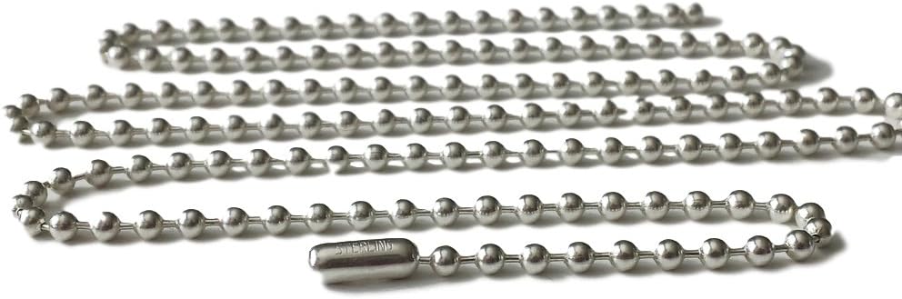 Chain Necklace Sterling Silver Ball Chain Replacement Chain for Military Dog Tags (22 inch)