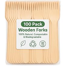 1Above 100Pk Disposable Wooden Cutlery Set, 100% Natural and Biodegradable, Eco-Friendly Cutlery Set for Wedding, Office and Party Picnic Fork