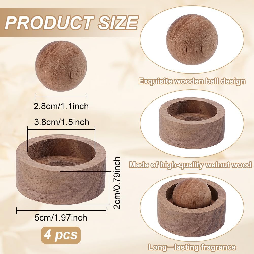 WEBEEDY 4 Sets Wooden Essential Oil Diffuser Round Ball Aroma Diffuser Long-Lasting Scent Walnut Wood Passive Diffuser for Home Office Car Yoga Hall Aromatherapy Gift Set image 2