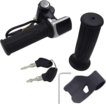 48V Half-Twist Throttle Grip with Key Lock, 22.2mm Handlebar Control Grip Set with Long Cable & Throttle Assist Right & Left Grip