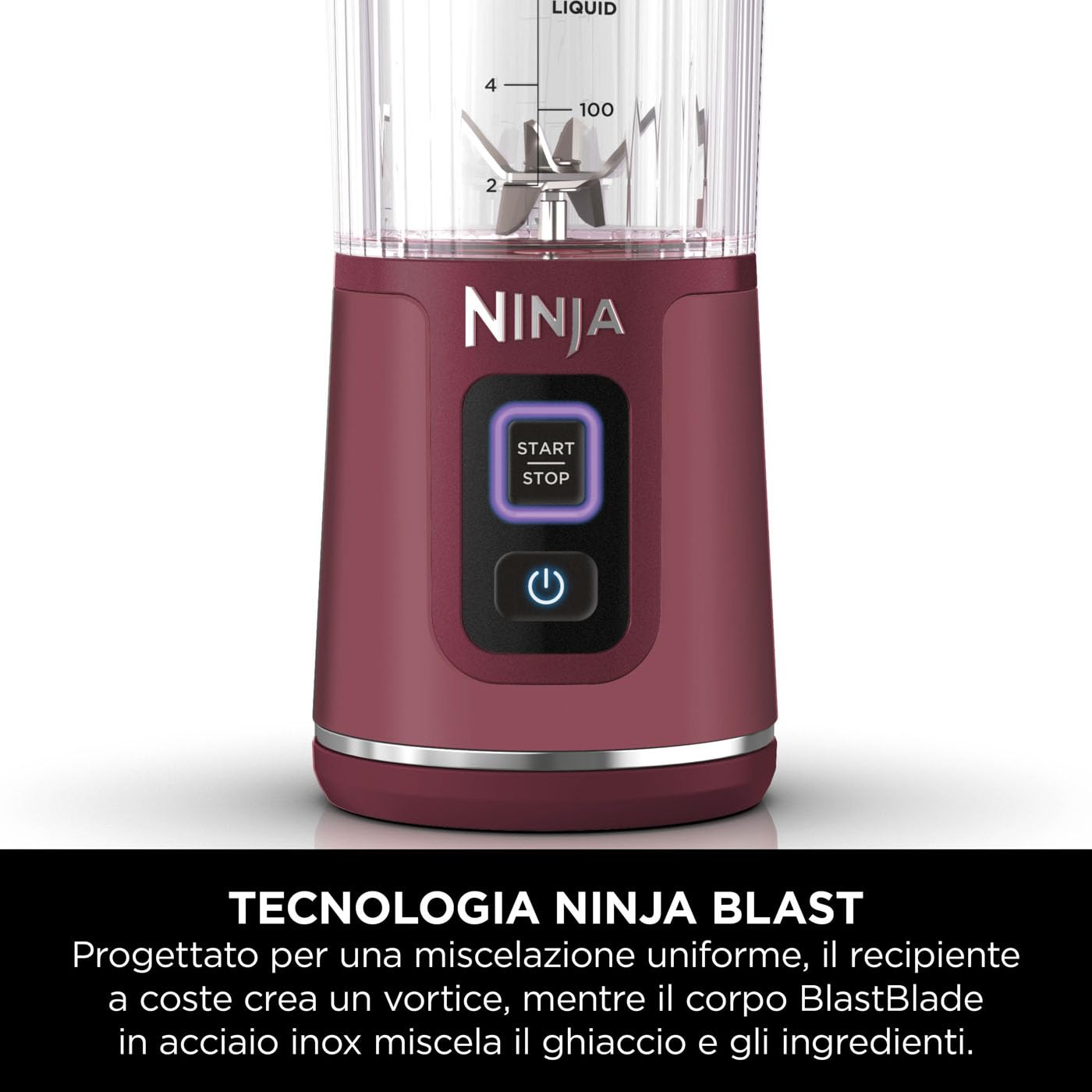 Ninja Blast Frullatore Portatile, 530 ml, con Coperchio e Beccuccio, Mini Frullatore Senza Fili, Ricaricabile, per Frullati, Trita Ghiaccio e Frutta Congelata, Ciliegia, BC151EUCR