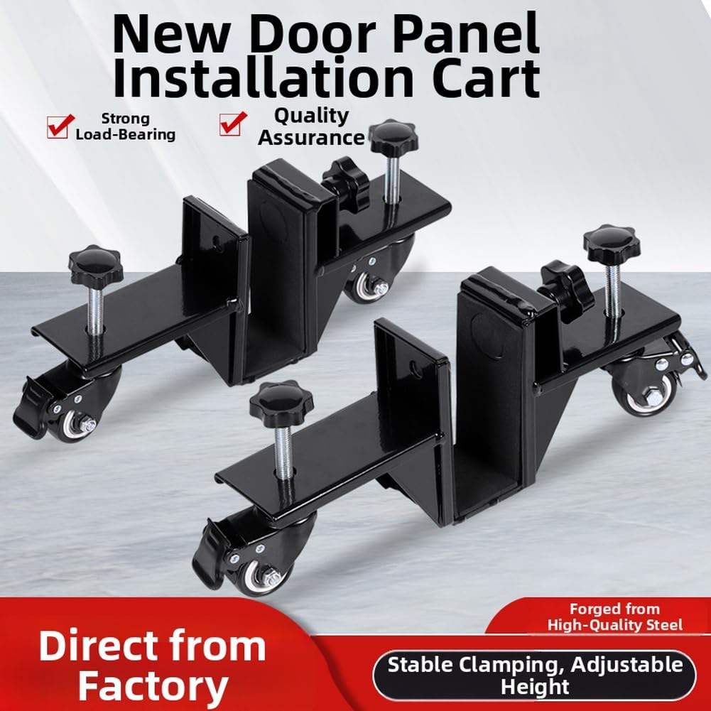 Carro elevador de puerta resistente con 4 ruedas bloqueables, capacidad de 660 libras, rodillo de traducción de acero para colgar puertas correderas y tablero de yeso, se adapta a 0-55 mm de grosor