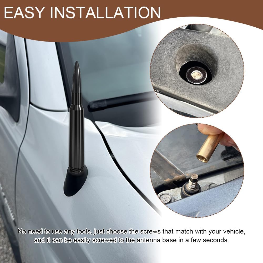 Universal Car Antenna Replacement, Bullet Antenna, Aluminum Truck Antenna Accessories, Heavy Duty Pickup Trucks Accessories Compatible with Ford, Dodge, Chevy, GMC, Jeep, Toyota (Black)